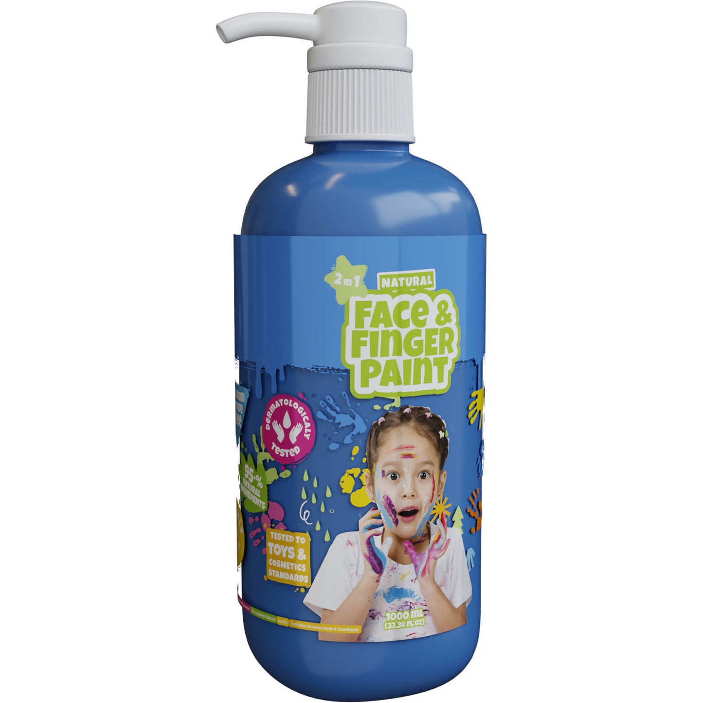 Boti Natural Face Fingerpaint Bottle avec pompes bleu, 1L