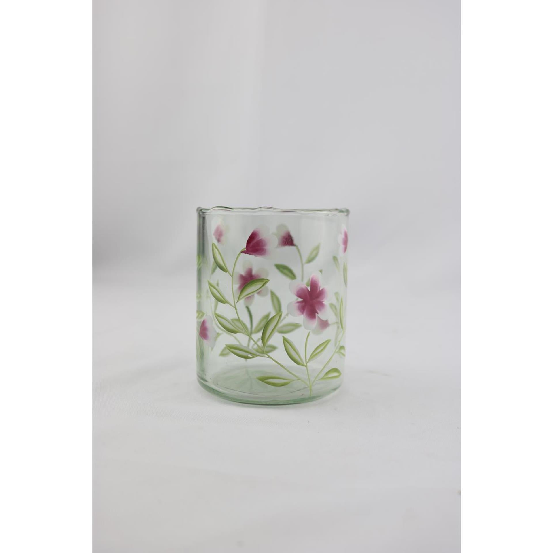 Vase en verre ambiance Manoir à fleurs roses 9x9x11cm