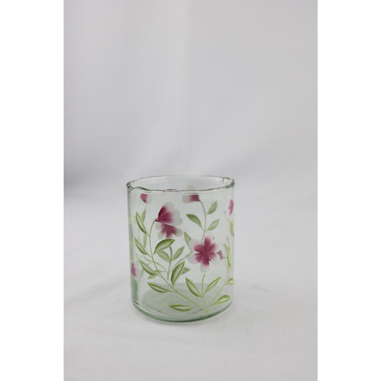 Vase en verre ambiance Manoir à fleurs roses 9x9x11cm