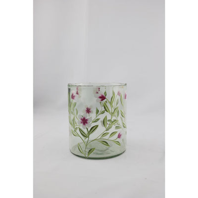 Vase ambiance Manoir en verre à fleurs roses 13x13x15cm