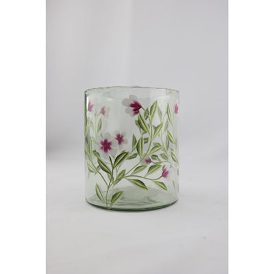 Vase ambiance Manoir en verre à fleurs roses 13x13x15cm