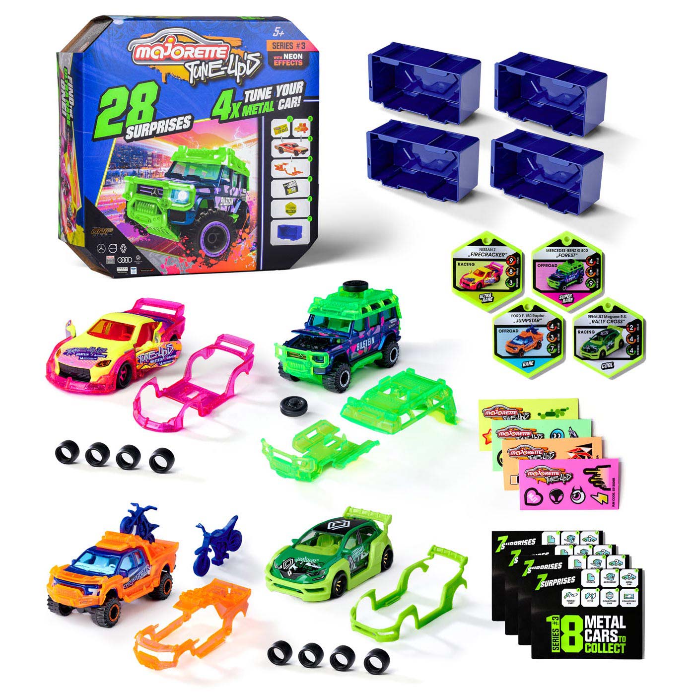 Les 3 voitures de course de Ting Up avec 28 surprises, ensemble de 4