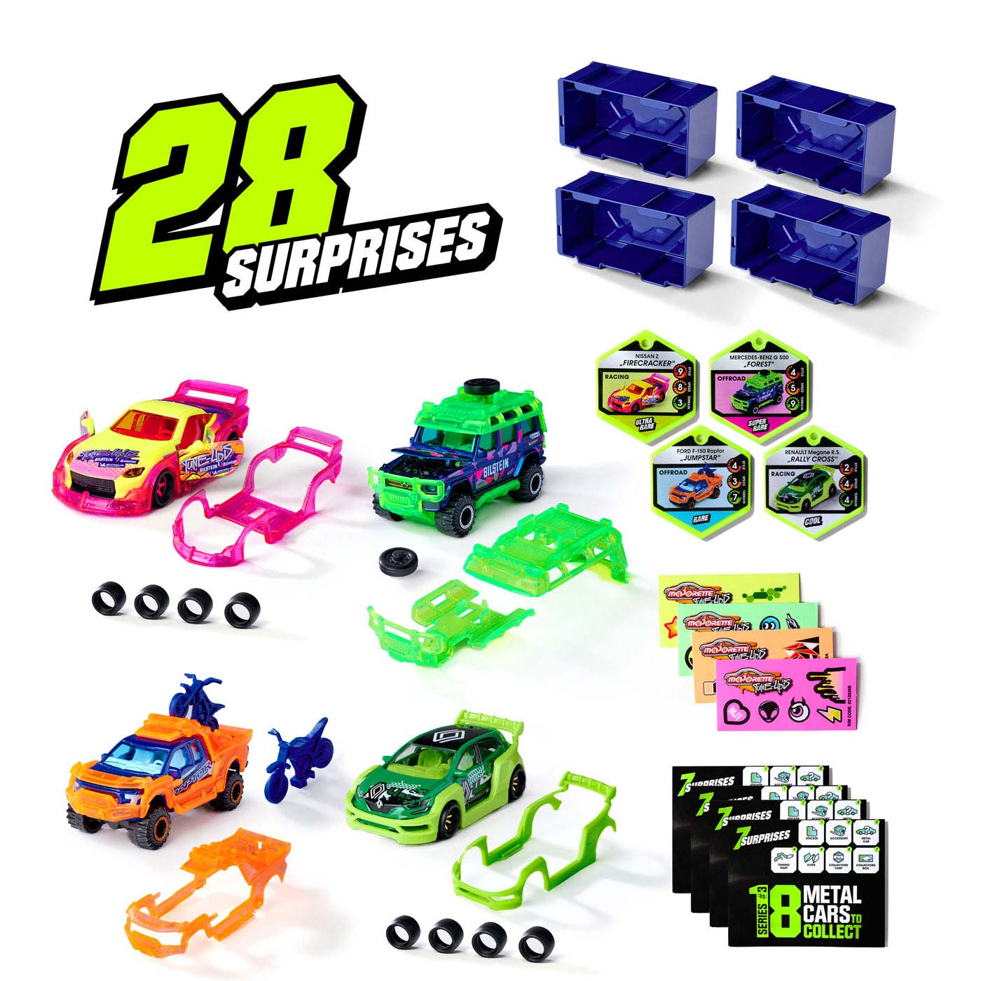 Les 3 voitures de course de Ting Up avec 28 surprises, ensemble de 4