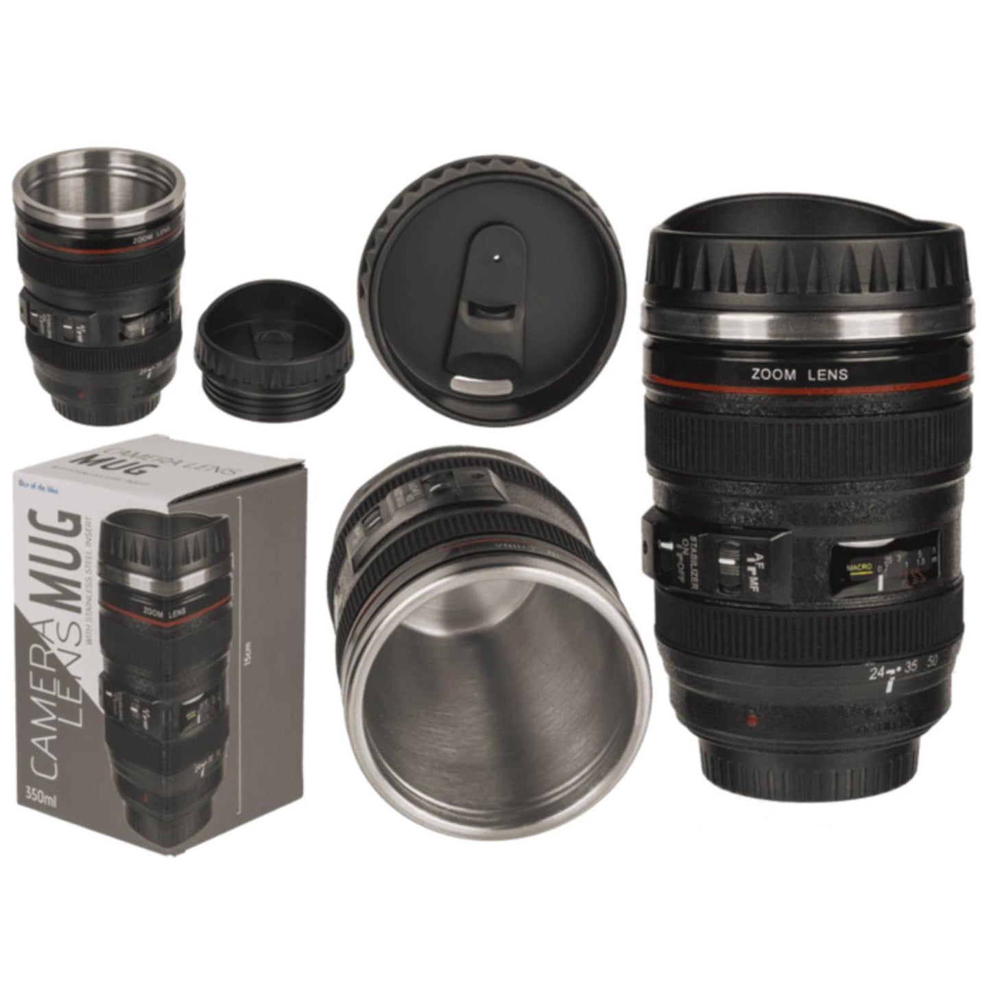 Ootb tasse de voyage objectif appareil photo acier inoxydable 15cm