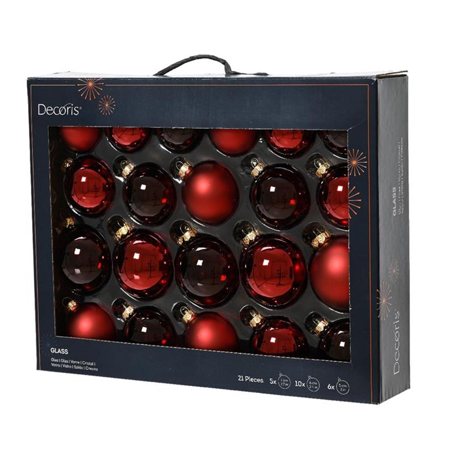 Decoris Set de boules de Noël en verre sang de bœuf 21 pièces