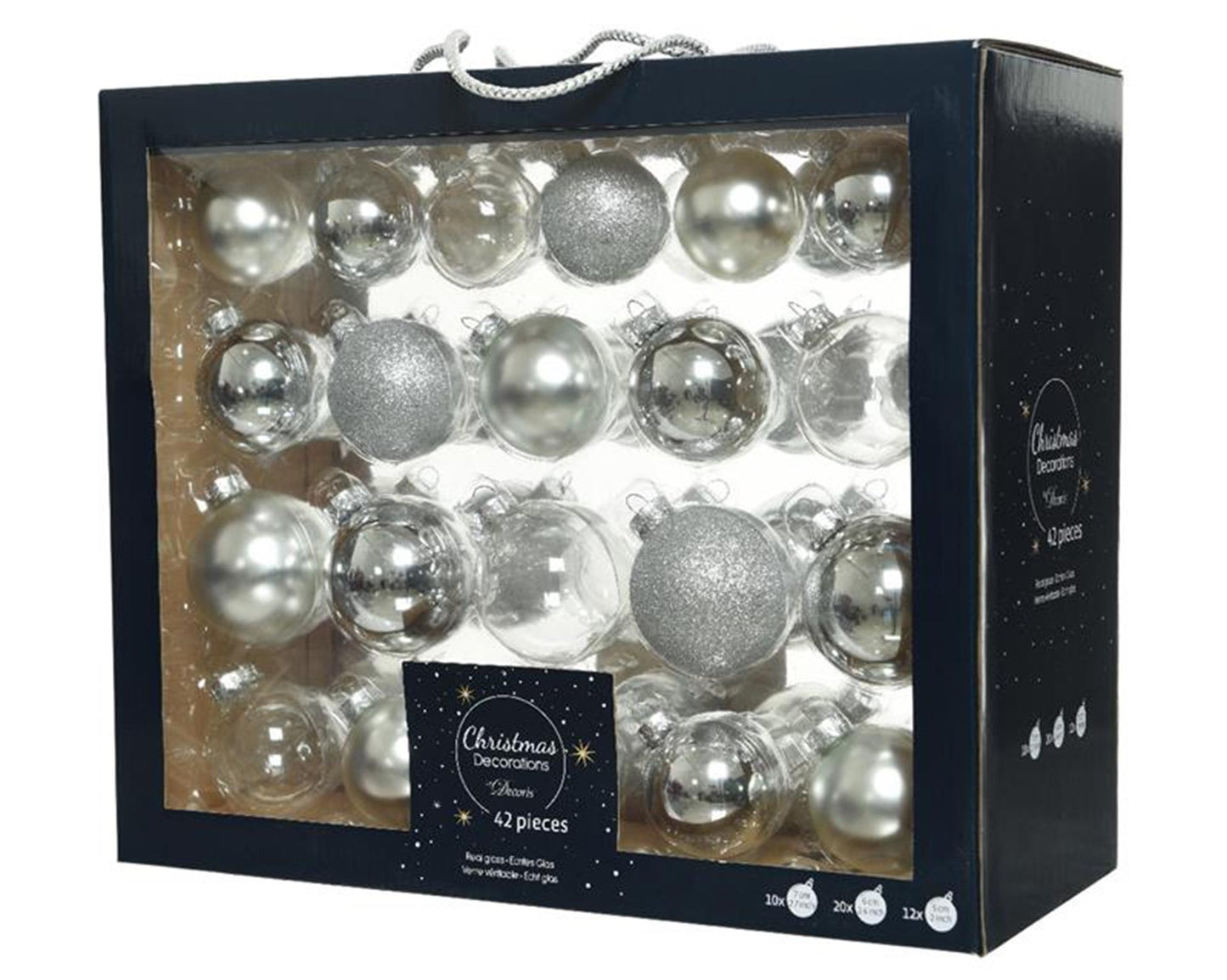 Decoris Jeu de boules de Noël en verre mélangé argenté42 pcs.