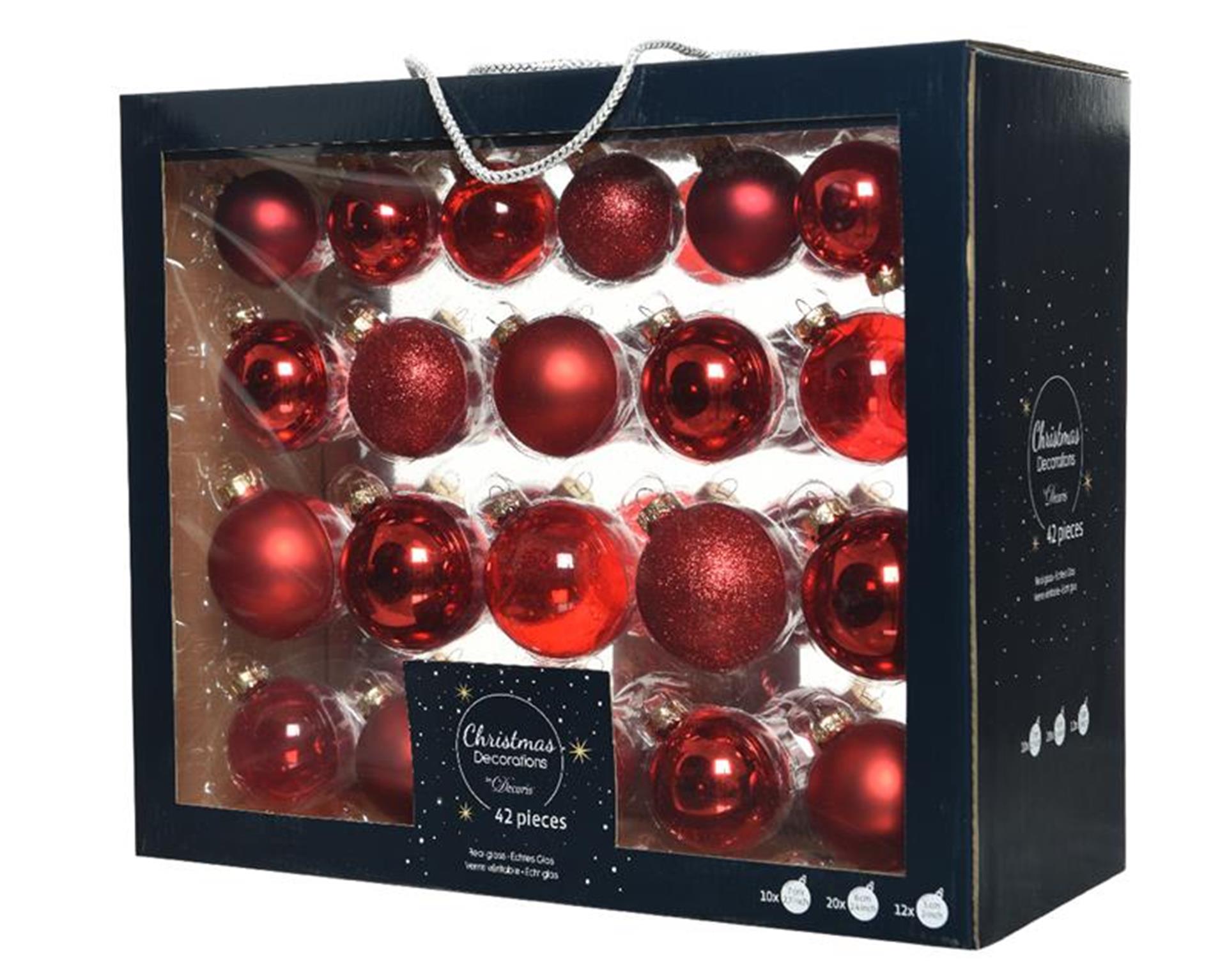 Decoris Set de boules de Noël mélange de verres Noël rouge 42 pcs.