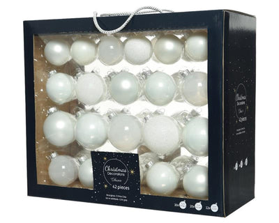 Decoris Set de boules de Noël mélange de verres blanc hiver 42 pcs