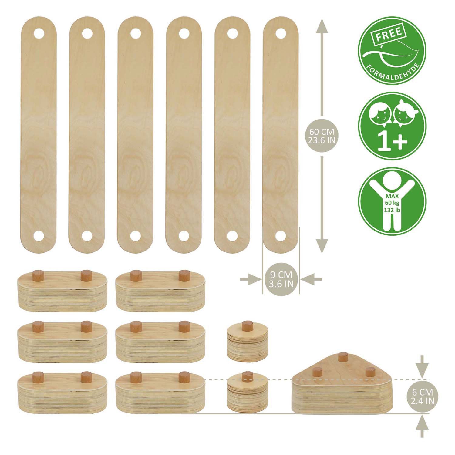 Ensemble d'équilibre en bois RC, 15dlg.