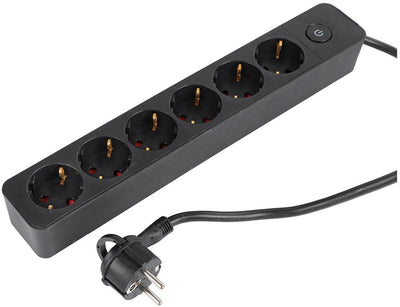 Prise Q-link - 6 prises - avec interrupteur - plate - 3 x 1,5 mm² - 1,5 m - PVC - noir