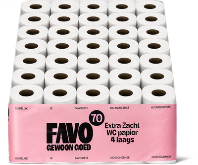 Papier toilette Favo just good favo - 4 couches - 70 rouleaux - 160 feuilles par rouleau - papier toilette extra doux et résistant - pack économique