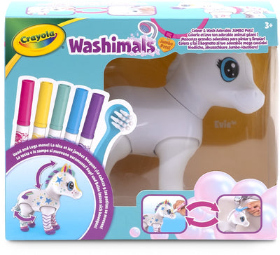 Crayola washimals jumbo - paquet hobby - grand cheval evie (15 cm) à colorier, laver et recolorer, set avec 5 marqueurs lavables et pinceau, 3 ans et plus