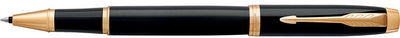 Parker dans un stylo roller | laque noire avec finition dorée | plume fine | encre noire | emballage cadeau