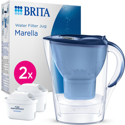 Brita - carafe filtrante - marella cool - 2,4l - bleu - incl. 2 cartouches de filtre à eau tout-en-1 maxtra pro - pack économique
