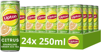 Boîte verte pétillante de thé glacé Lipton - agrumes - sans sucre - 24 x 250 ml - pack économique