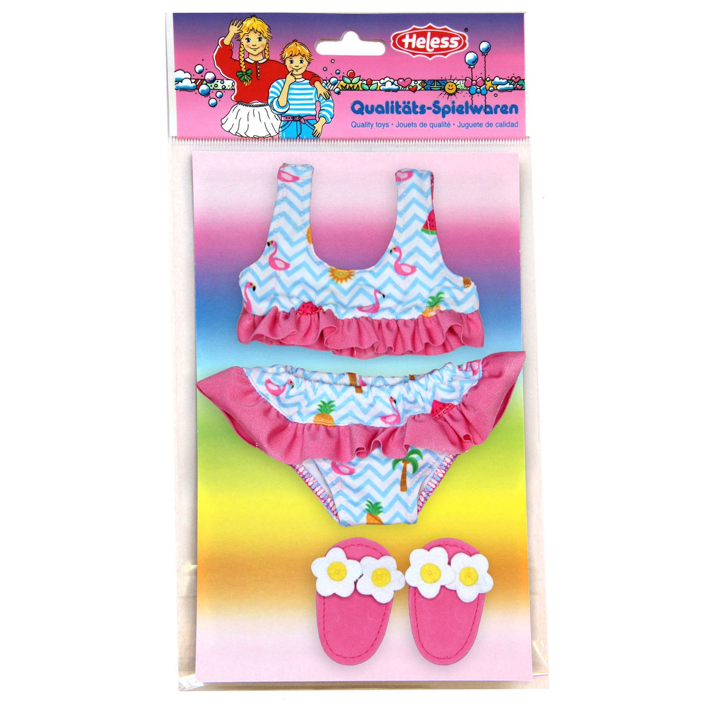 Bikini de poupées Heless avec pantoufles flamants, 28-35 cm