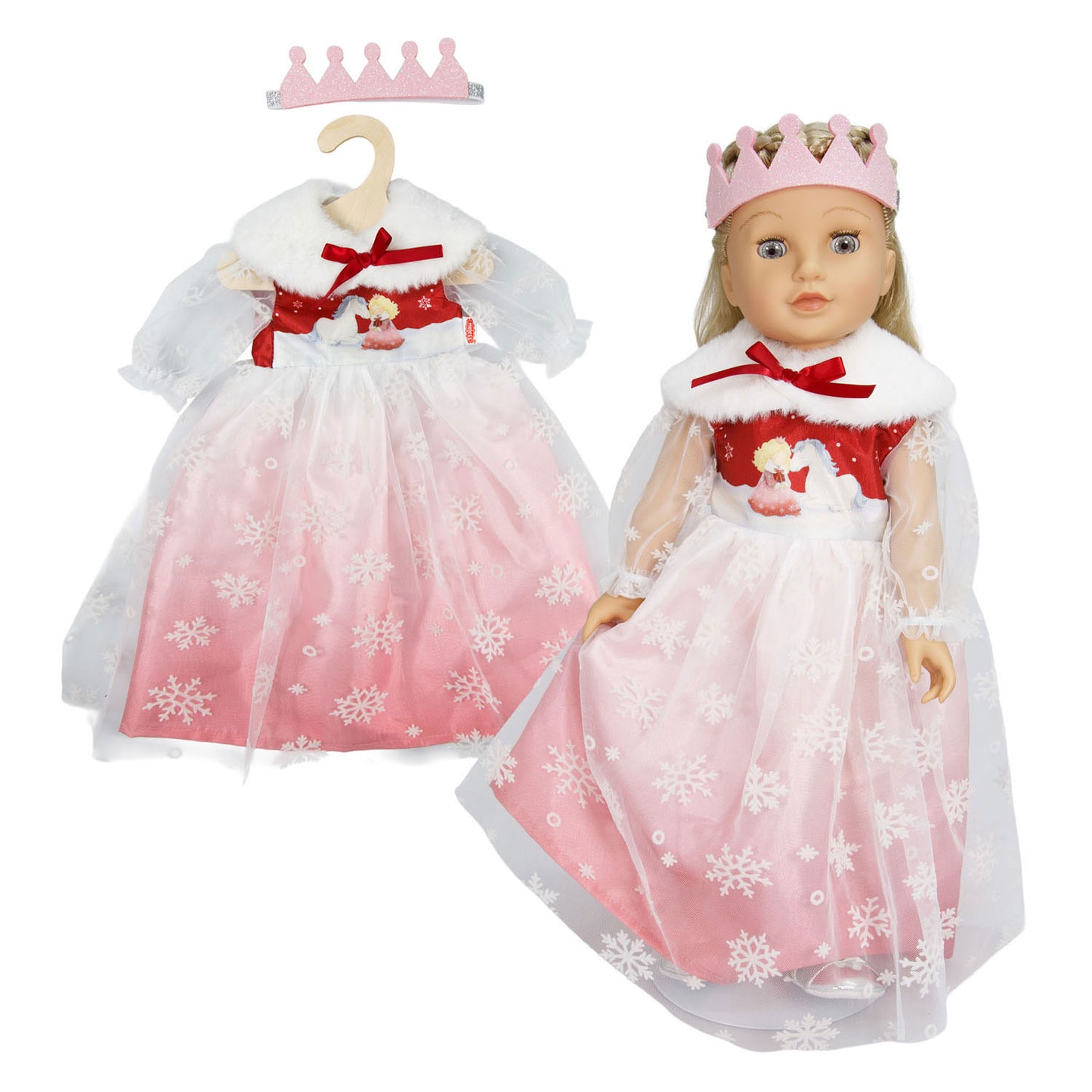 Robe de poupée Heless princesse d'hiver lumi avec couronne et cape - taille 28-35 cm