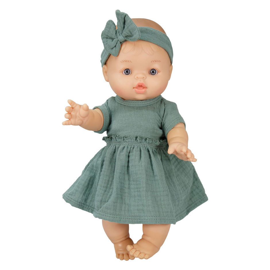 Poupon fille Heless avec robe verte - 34cm
