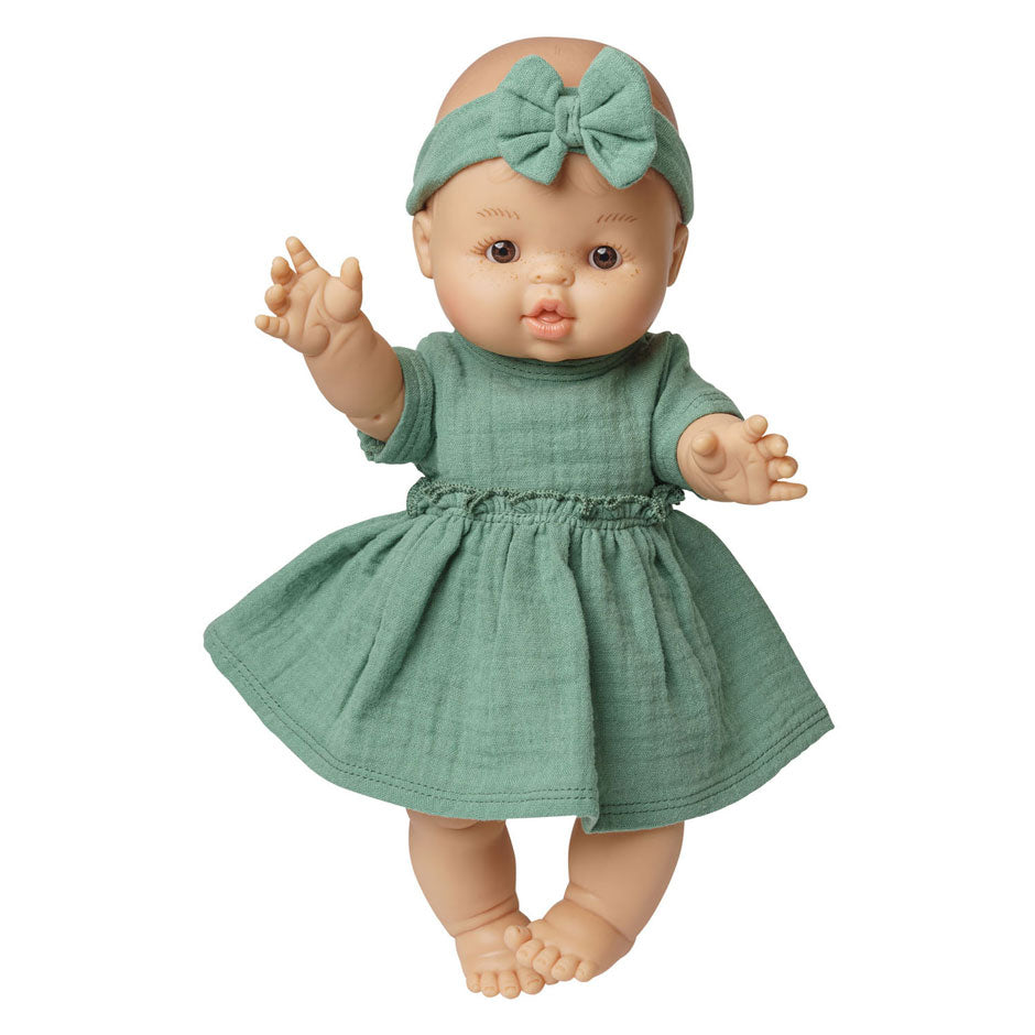 Poupon fille Heless avec robe verte - 34cm