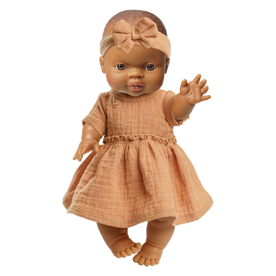 Poupée bébé fille Heless avec robe marron - 34cm