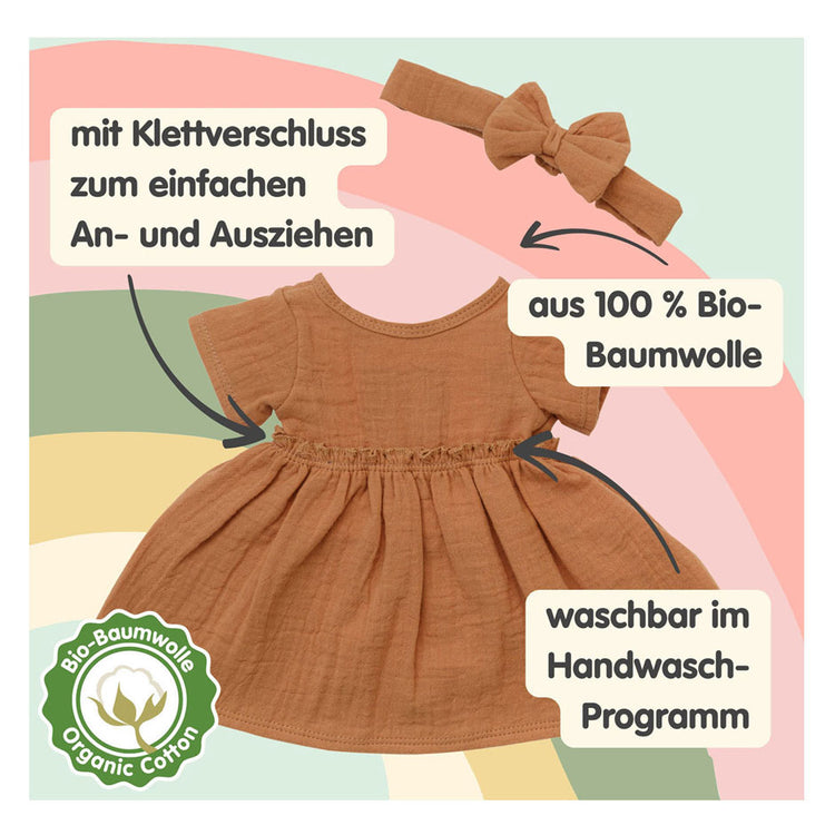 Poupée bébé fille Heless avec robe marron - 34cm