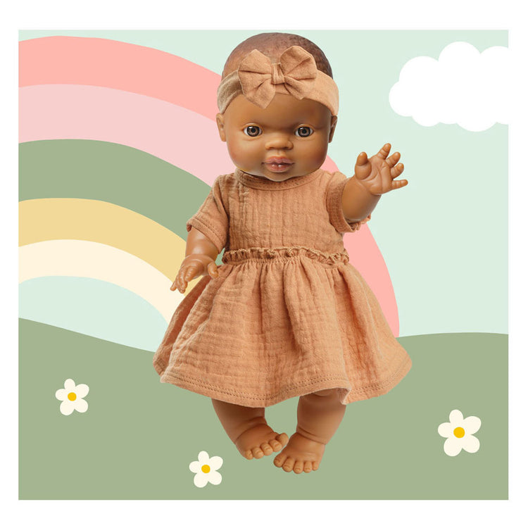 Poupée bébé fille Heless avec robe marron - 34cm