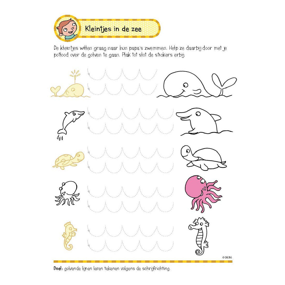 Livre d'exercices deltas avec des autocollants pour les premiers jeux d'écriture (5-6 ans)