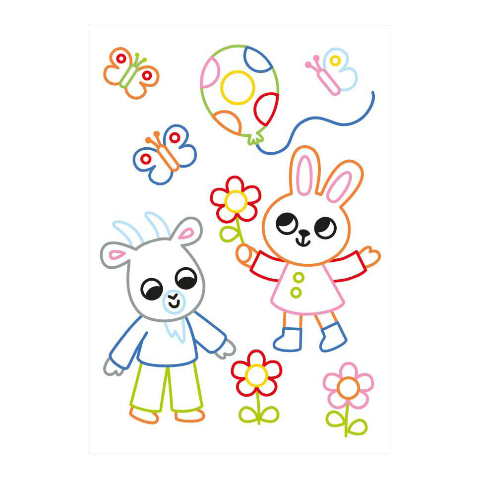 Coloriage Deltas et autocollants amusants - animaux heureux