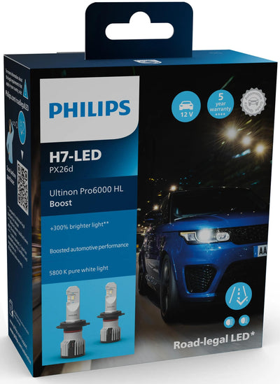 Lampe frontale Philips Ultinon Pro6000 Booster. jeu de lampes 12v h7 led ultinon pro6000