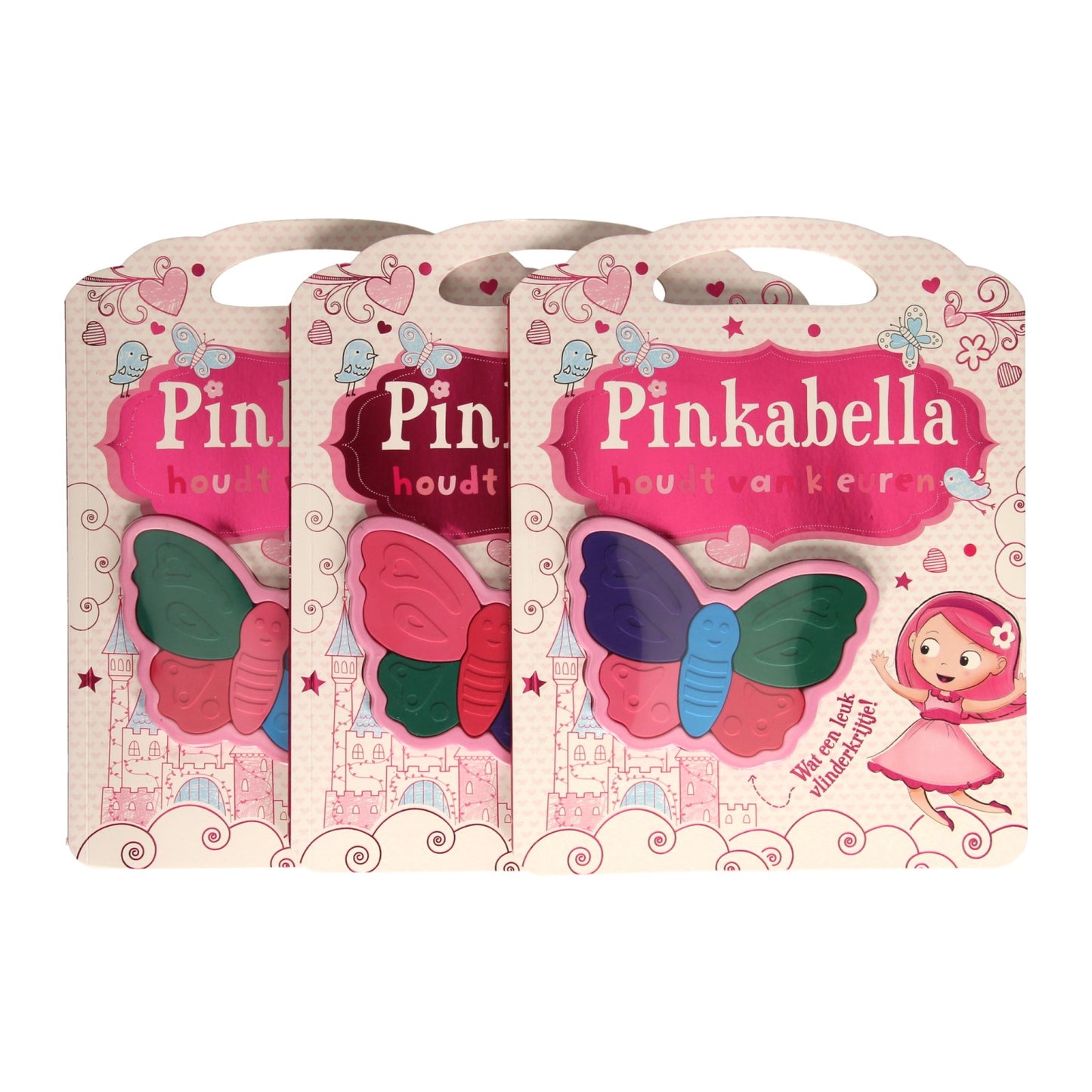 Pinkabella aime les couleurs avec des crayons de cire en forme de papillon