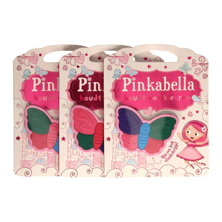 Pinkabella aime les couleurs avec des crayons de cire en forme de papillon