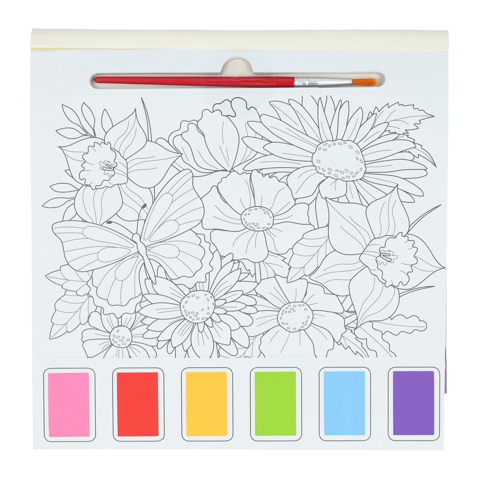 Wins Holland bloc de coloriage aquarelle pour adultes - papillons et fleurs - comprenant un pinceau et 6 couleurs d'aquarelle