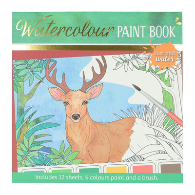 Wins Holland bloc de coloriage aquarelle adultes - animaux de la forêt - comprenant un pinceau et 6 couleurs d'aquarelle