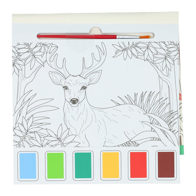 Wins Holland bloc de coloriage aquarelle adultes - animaux de la forêt - comprenant un pinceau et 6 couleurs d'aquarelle