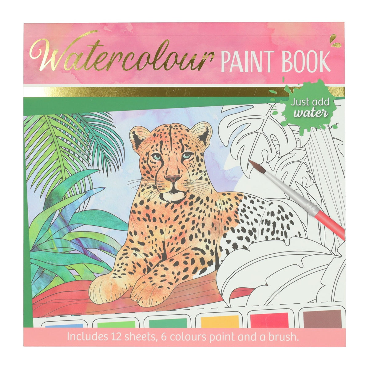 Wins Holland bloc de coloriage aquarelle adultes - animaux sauvages - comprenant un pinceau et 6 couleurs d'aquarelle