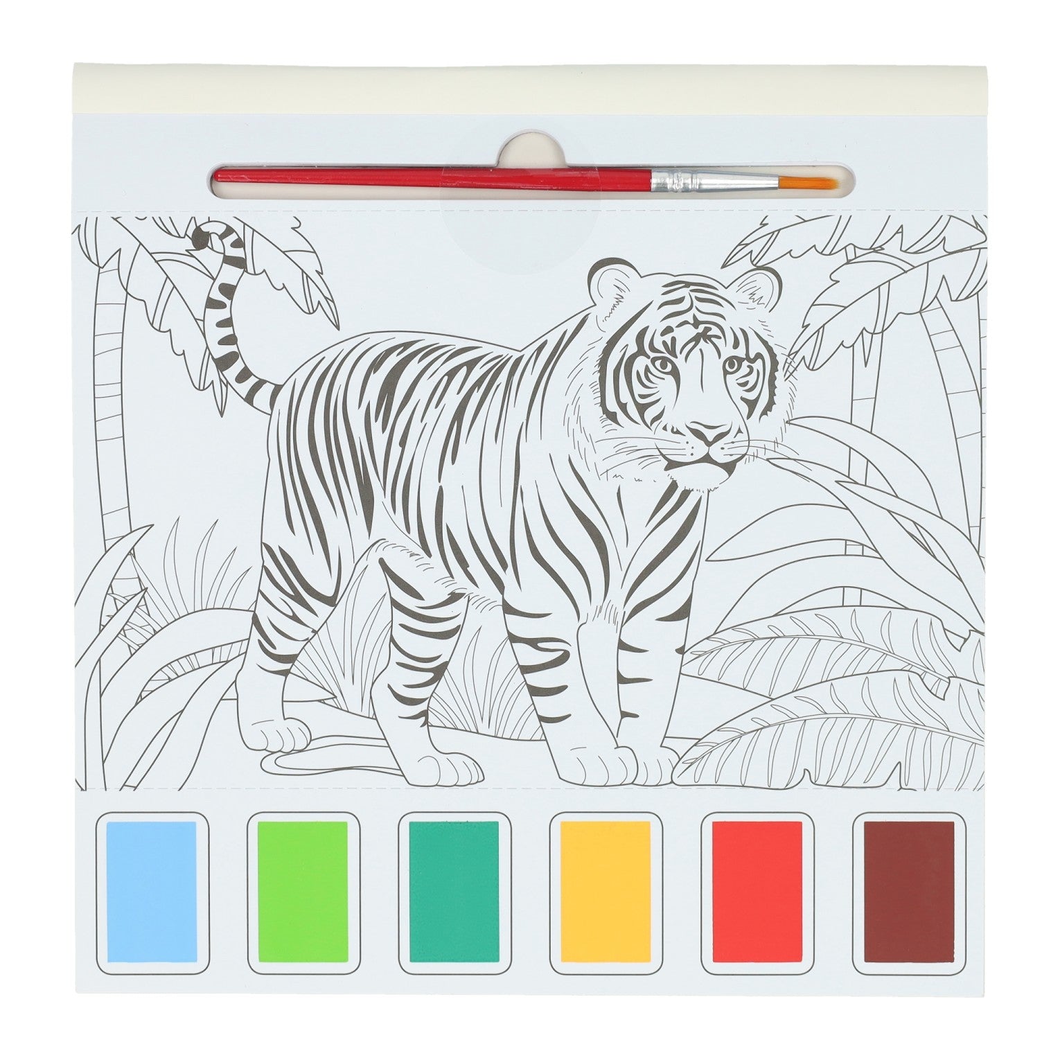 Wins Holland bloc de coloriage aquarelle adultes - animaux sauvages - comprenant un pinceau et 6 couleurs d'aquarelle