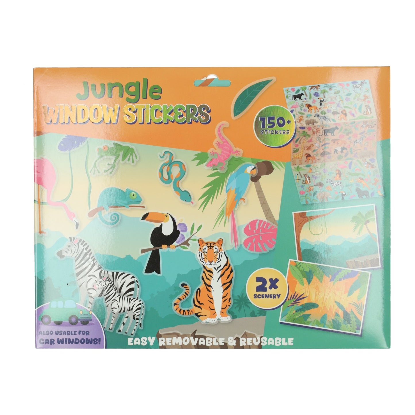 Wins Holland autocollants de fenêtre réutilisables animaux de la jungle, 150 pcs.