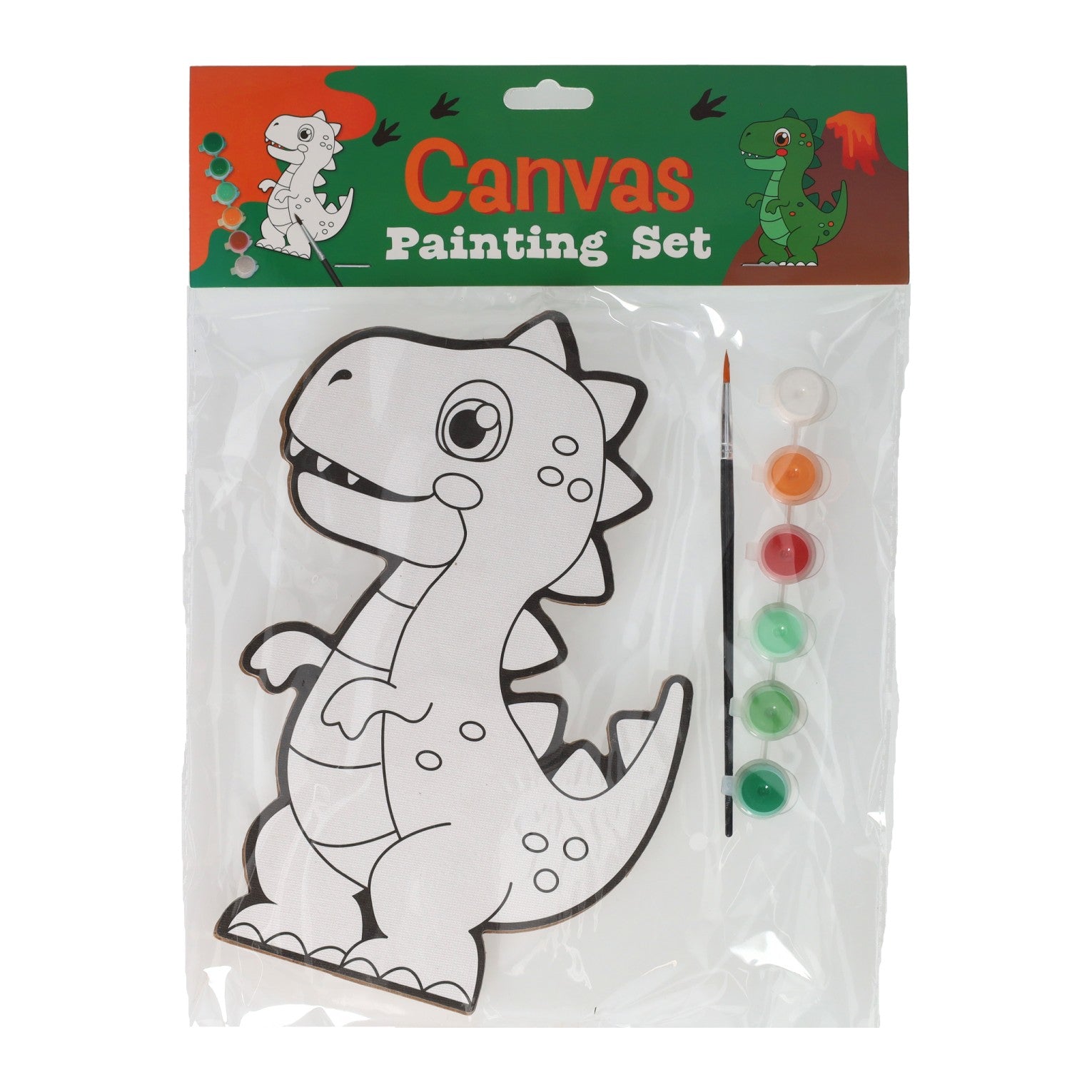 Wins Holland Canvas Painting - Dino - comprenant un pinceau et 6 couleurs de peinture