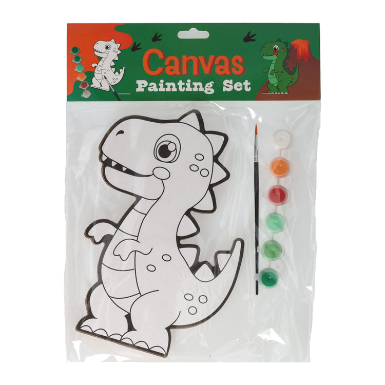 Wins Holland Canvas Painting - Dino - comprenant un pinceau et 6 couleurs de peinture