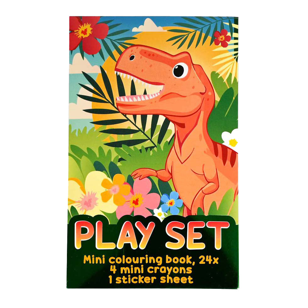 Ensemble de friandises Wins Holland - livre de coloriage, crayons de couleur et feuille d'autocollants - dinosaure