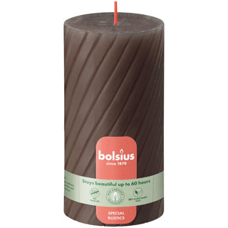 Bougie pilier rustique twist Bolsius 130 68 taupe rustique | 4 pièces