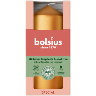 Bougie pilier Bolsius 120 58 orange doré métallisé | 6 pièces