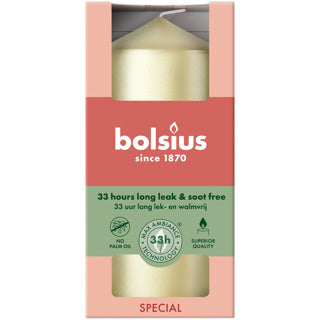Bougie pilier Bolsius 120 58 blanc métallisé argent | 6 pièces
