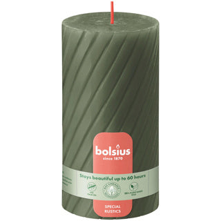 Bougie pilier rustique Twist Bolsius 130 68 olive fraîche | 4 pièces