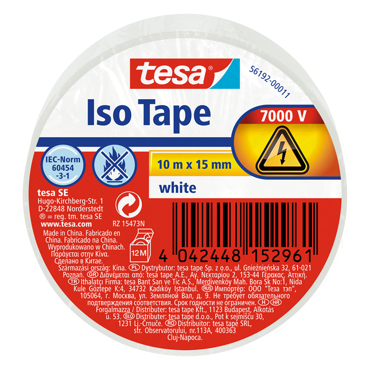Tesa 1067797 - isolation électrique 10m x 15mm blanc | 10 pièces