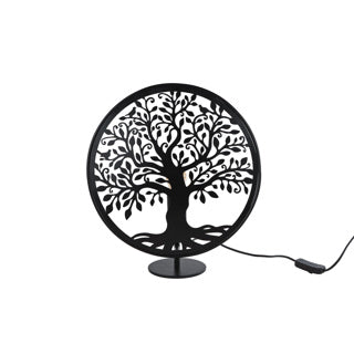 Lampe de table arbre de vie ronde métal noir 34x13x37cm