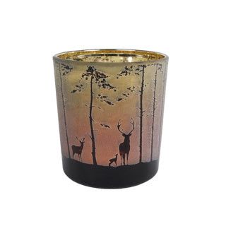 Divers Forêt du support de cuve avec cerf d'image dans la forêt Verre rouge vert 7,5x7.5x8cm