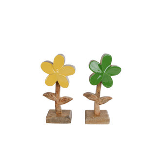 Sculpture fleur margriet petit mangue vert jaune 19x8x3,5 cm 2 assorti