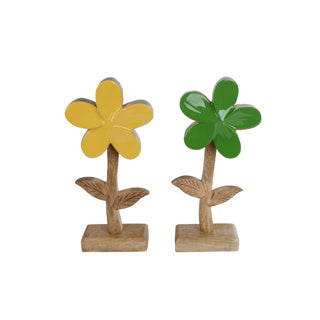Sculpture fleur margriet grand jaune green mangue 22x9x5 cm 2 assorti