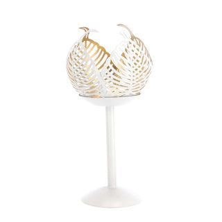 Porte-toile à l'étape sur la feuille de pied Lina Crème Gold Metal 10x10x21cm